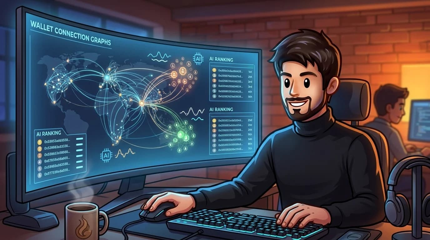Analyst reviewing AI-assisted smart money tracking data and wallet rankings