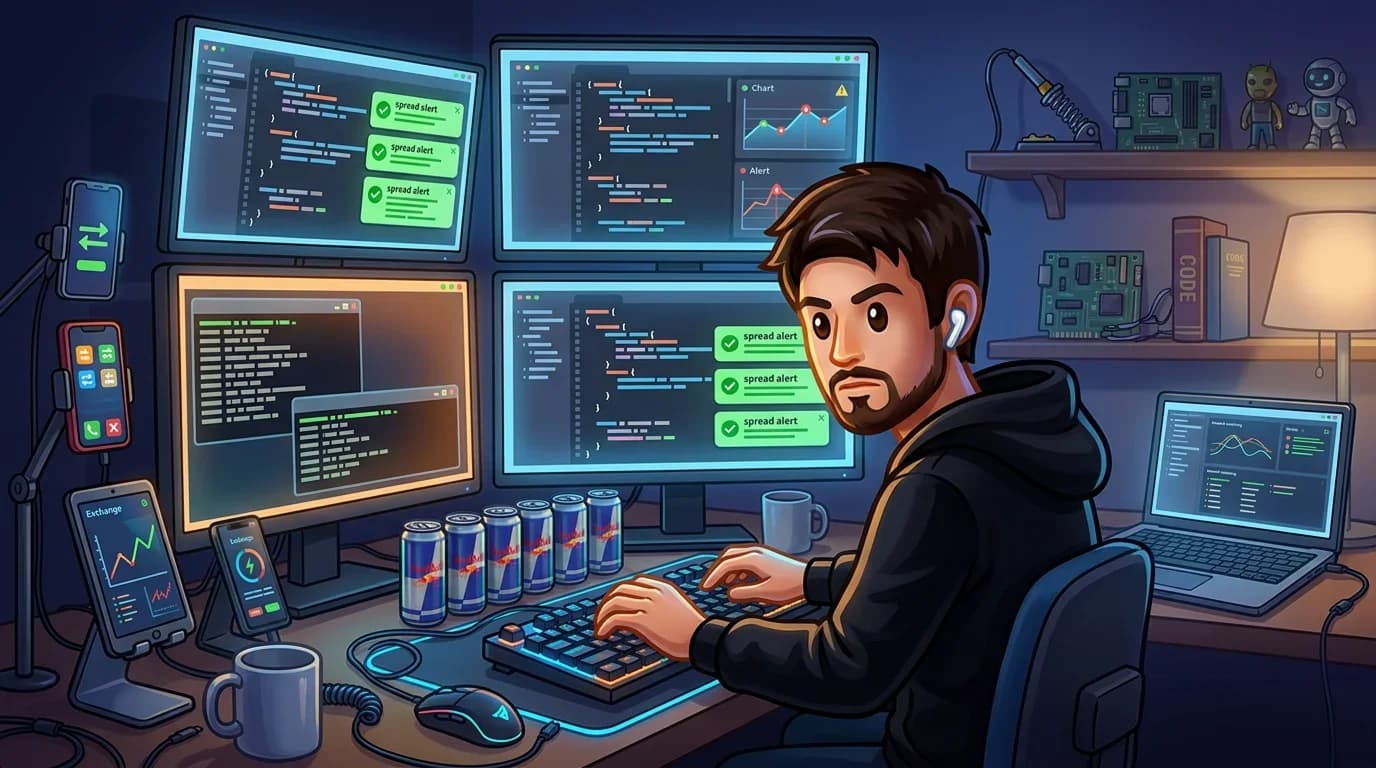 A developer monitoring automated arbitrage detection systems across multiple screens