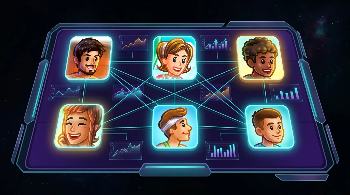 A futuristic holographic dashboard displaying glowing bias icons connected to market charts