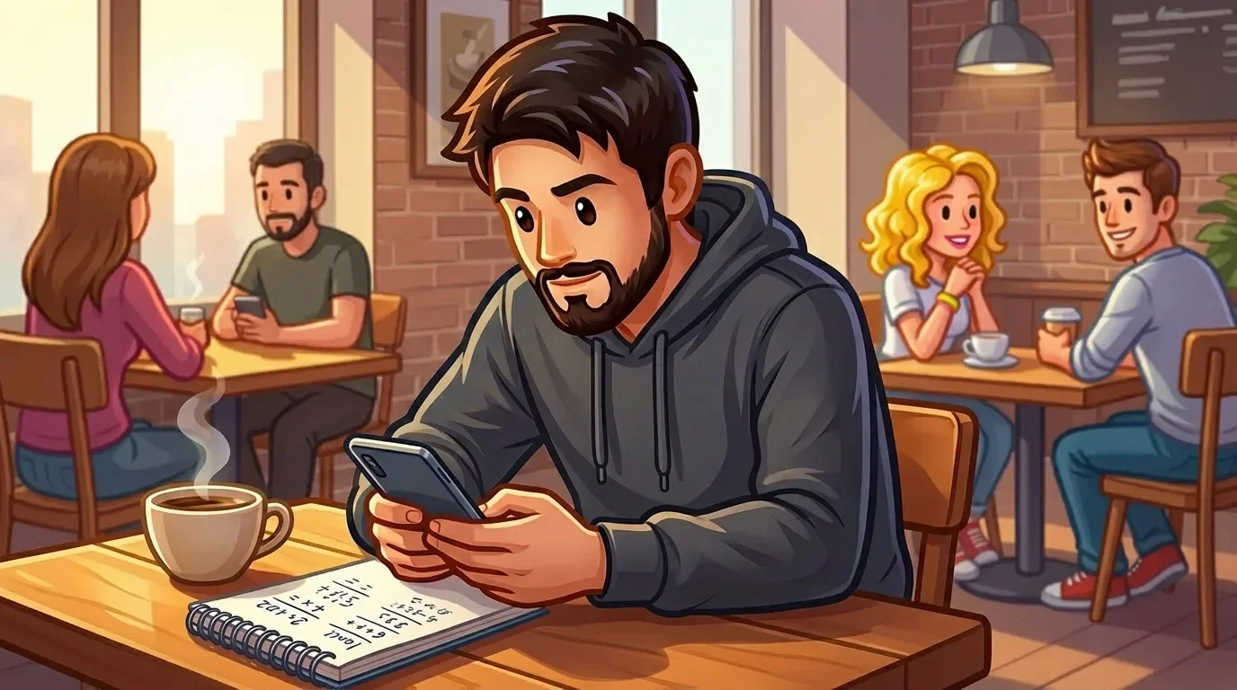{"en":"Young person using a sports betting app at a coffee shop"}