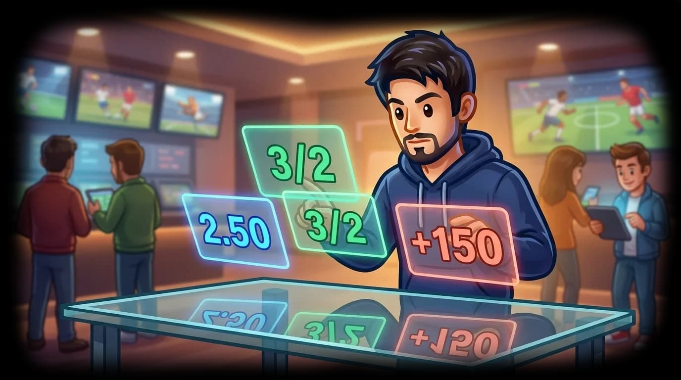 Three screens side by side showing different odds formats