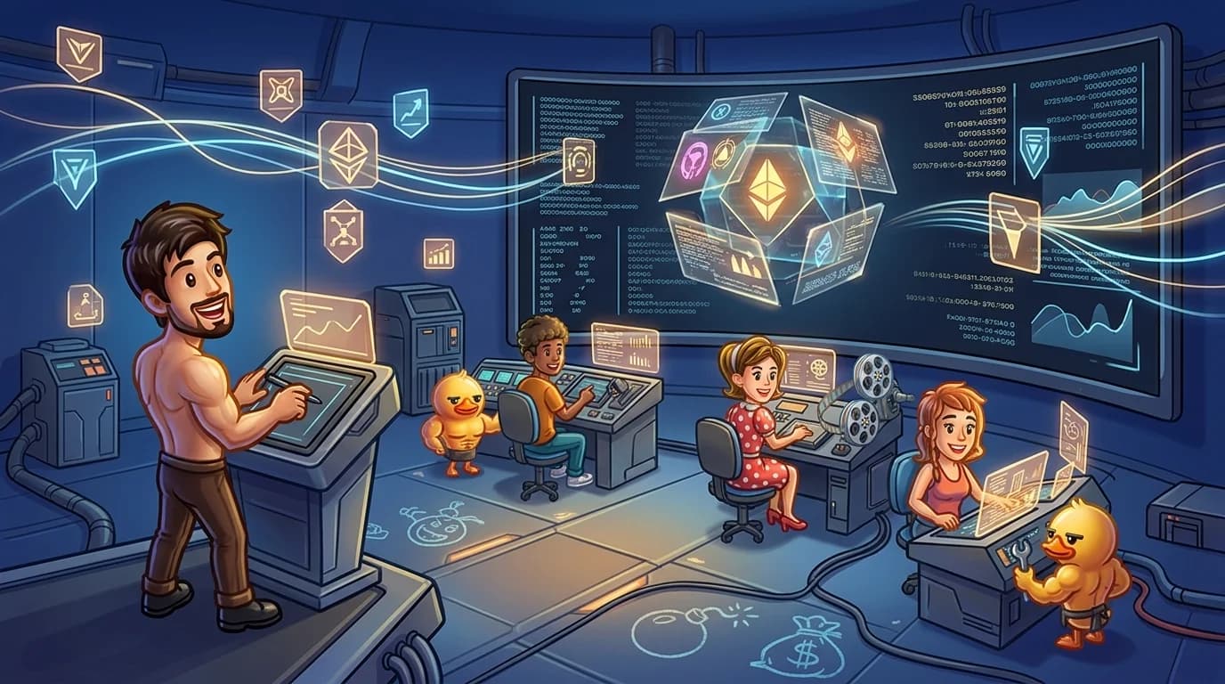 A panoramic view of a futuristic command center filled with floating holographic probability screens and amber data streams.