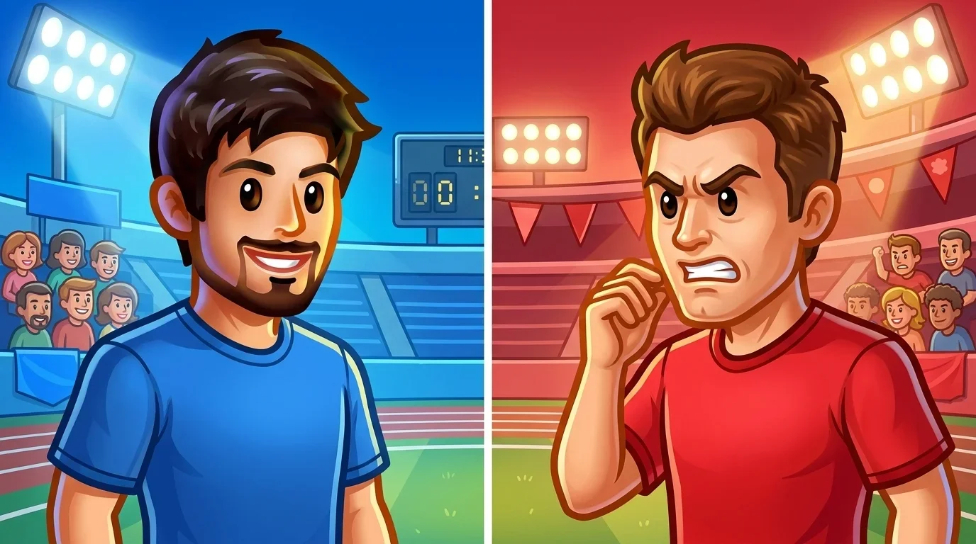 Two athletes in opposing jerseys facing each other, representing a competitive matchup