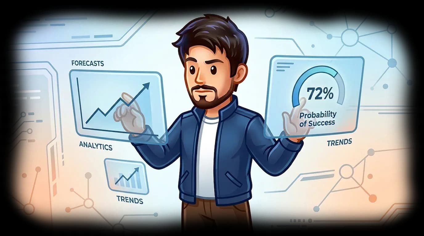 Trader interacting with a floating Prediction Market interface