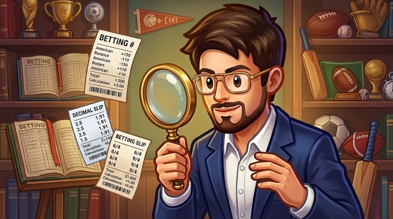 Person examining three betting slips showing different odds formats
