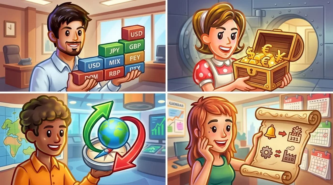 Four categories: stock index, commodity, currency exchange and an economics