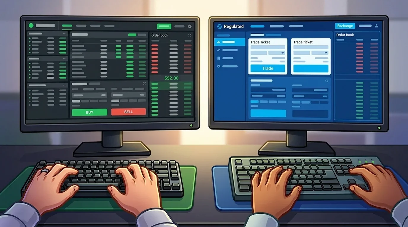Two different trading platforms showing the same event with different prices, illustrating market fragmentation