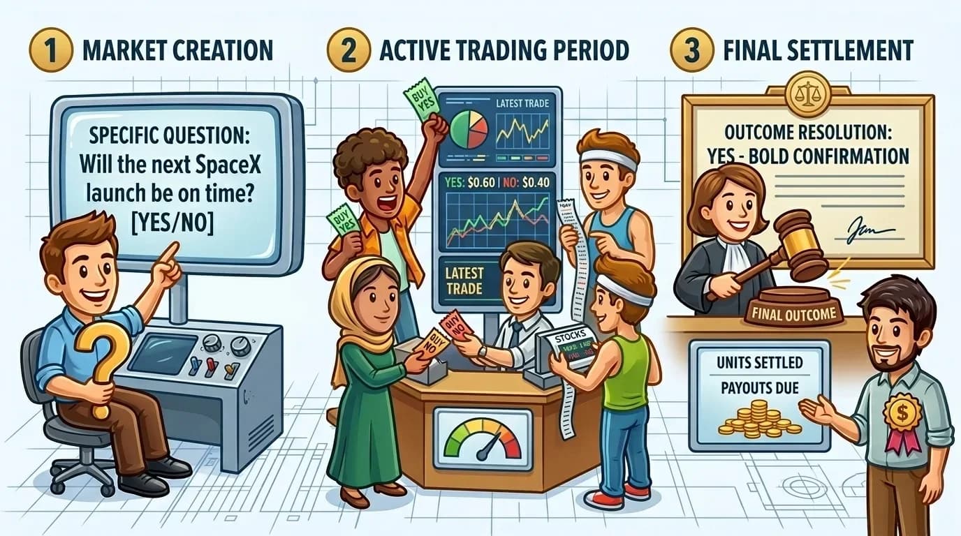 Prediction market lifecycle stages