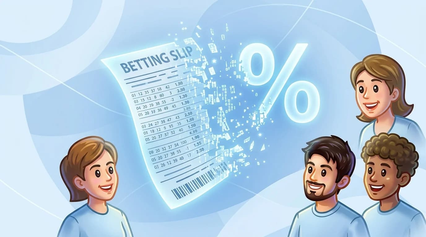 An abstract visualization showing betting odds transforming into a percentage symbol against a clean background.