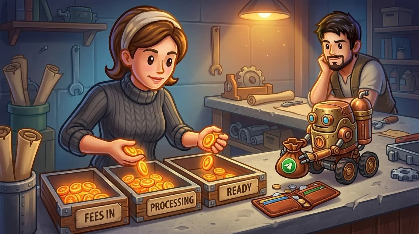 Woman sorting fee tokens into trays as a robot delivers a rebate pouch