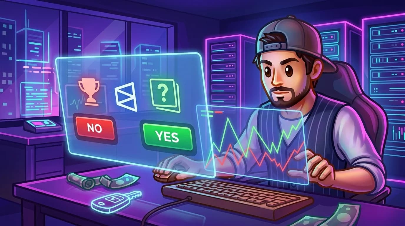 A trader comparing Polymarket event contracts with traditional trading charts